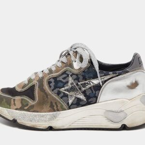Golden Goose Camouflage and Silver Sneakers